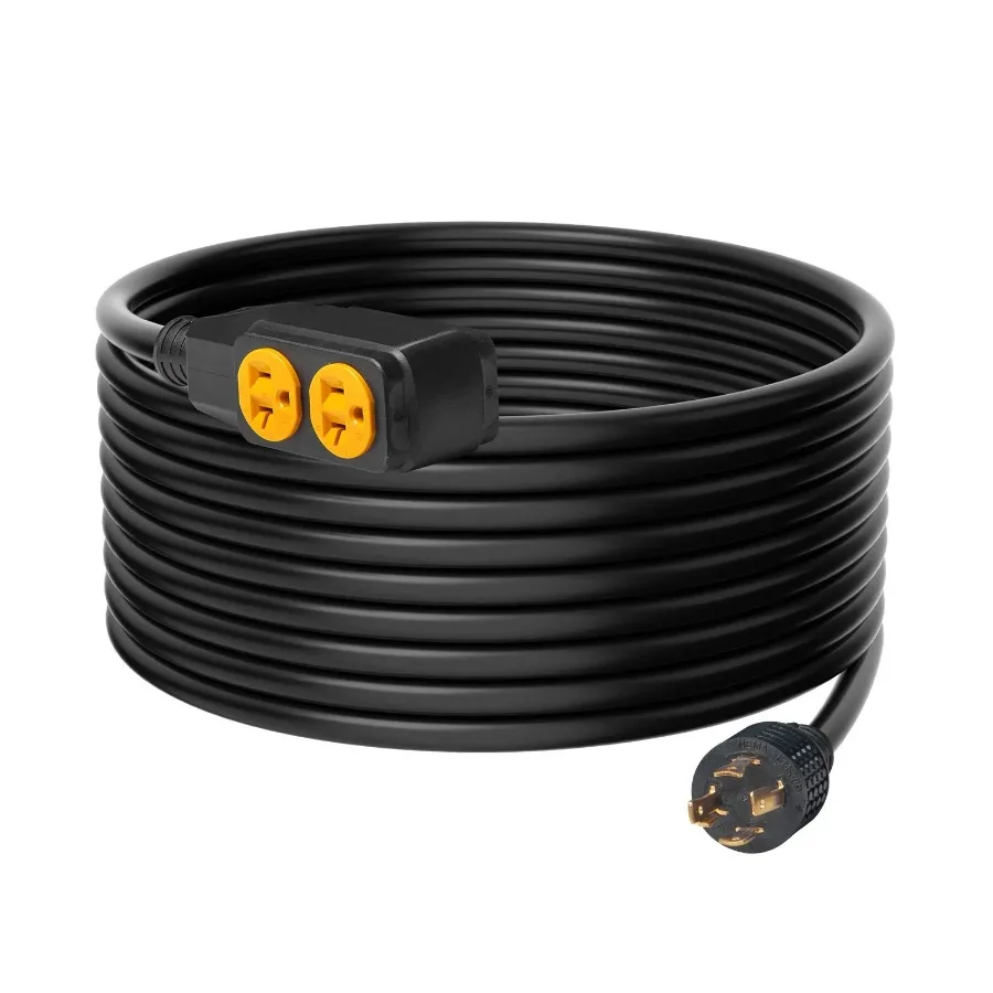 

30-Amp Generator Extension Cord, 25 Feet, 125V 3750W Heavy Duty Generator Outdoor Power Cord, NEMA L14-30P / Four NEMA 5-20R S