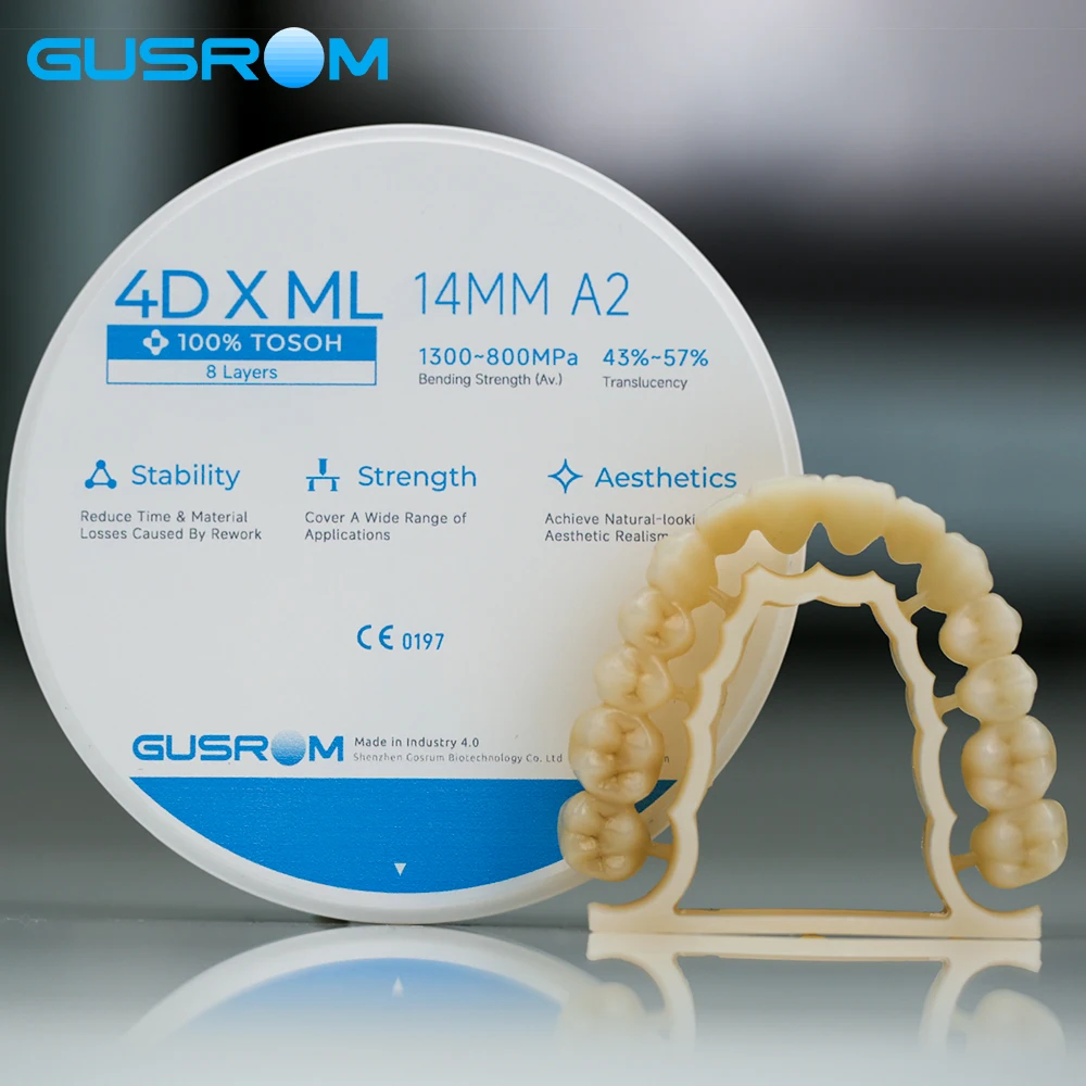 

GUSROM 4D X ML Zirconia Block 98mm Dental Multilayer Zirconia Disc 100%TOSOH Powder High Translucency 43%-57% for CAD CAM System