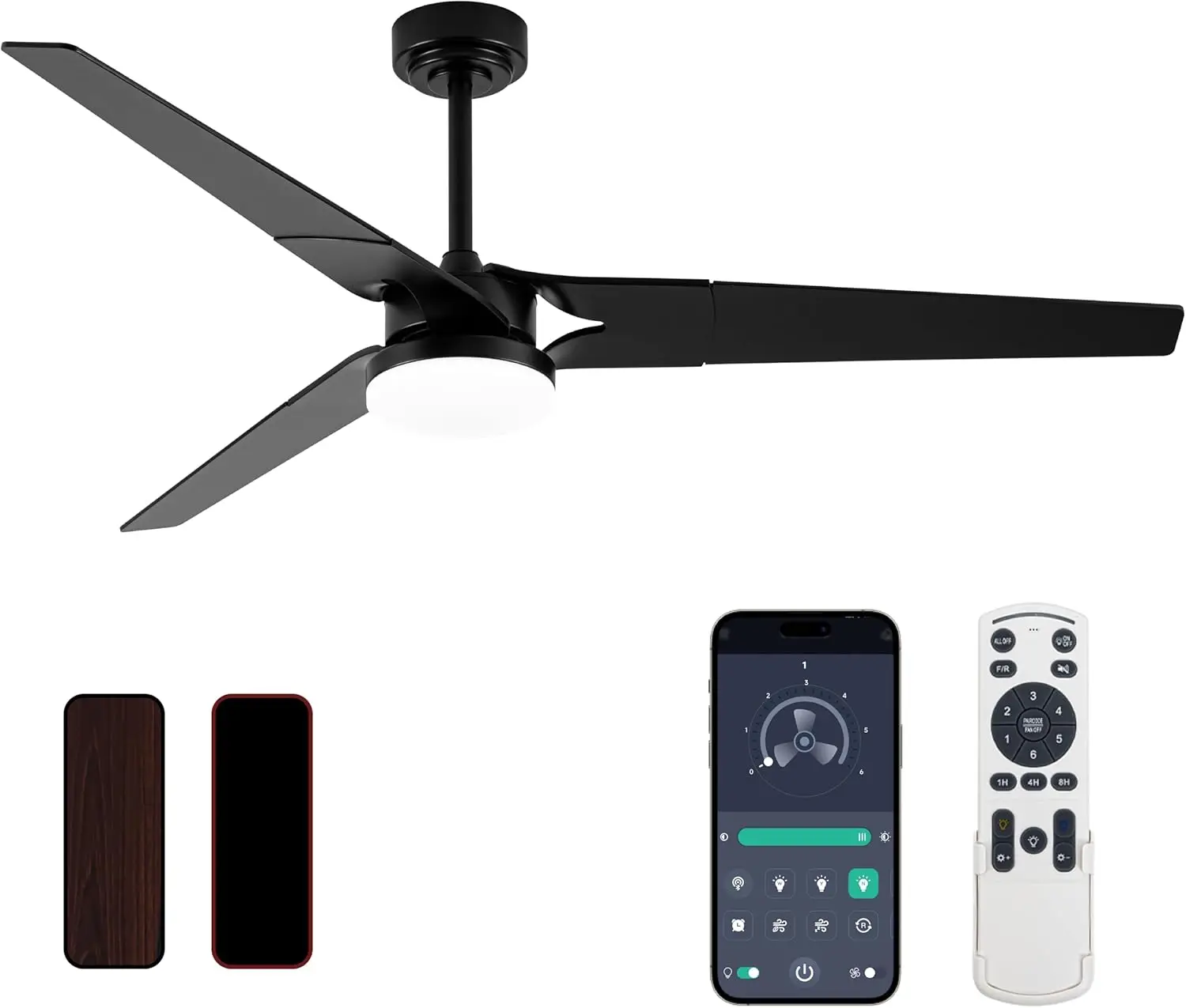 

60" Smart Ceiling Fan with Lights & Remote, 3 Blades, App Control, Reversible, Dimmable & Color Temp Adjust, Outdoor Wood, Black
