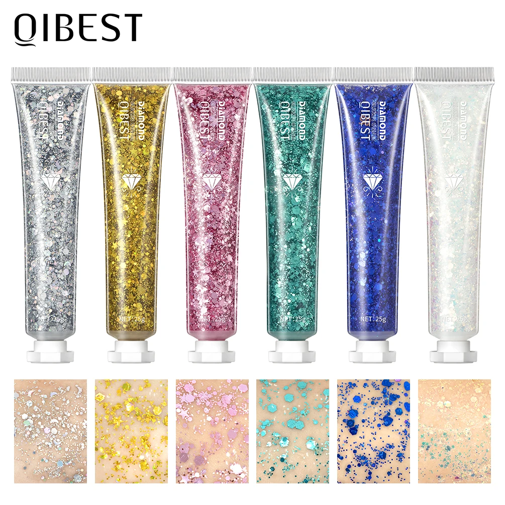 QIBEST Highlighter Powder Glitter Sequins Gel Shimmer Contour Blush Powder Body Highlight Makeup Festival Body Glitter Gel