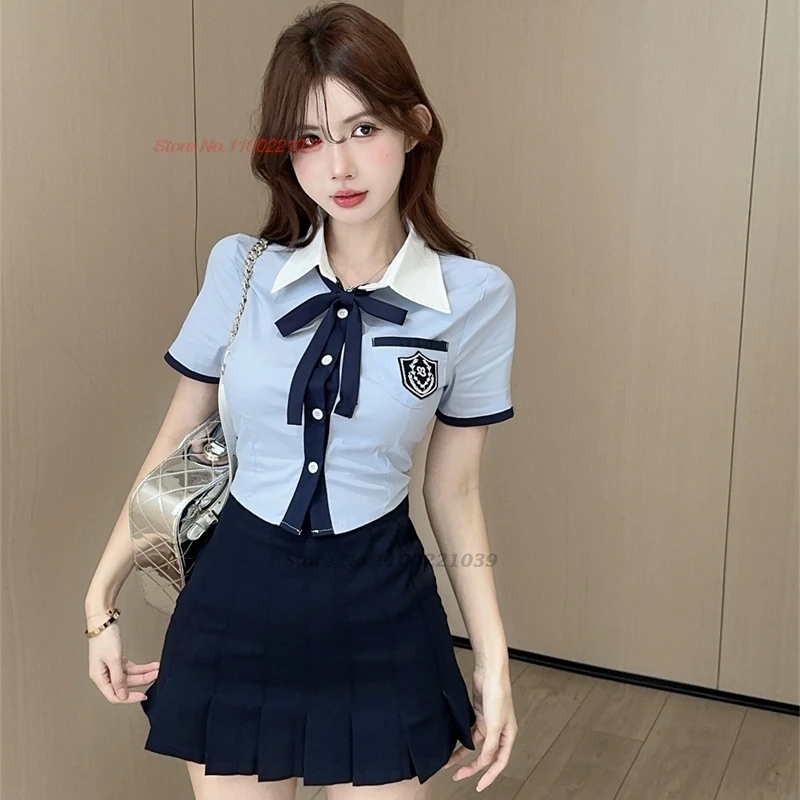 2024 japanese sweet kawaii girl suit blouse+pleated skirt set students jk uniform college student uniform casual jk uniform