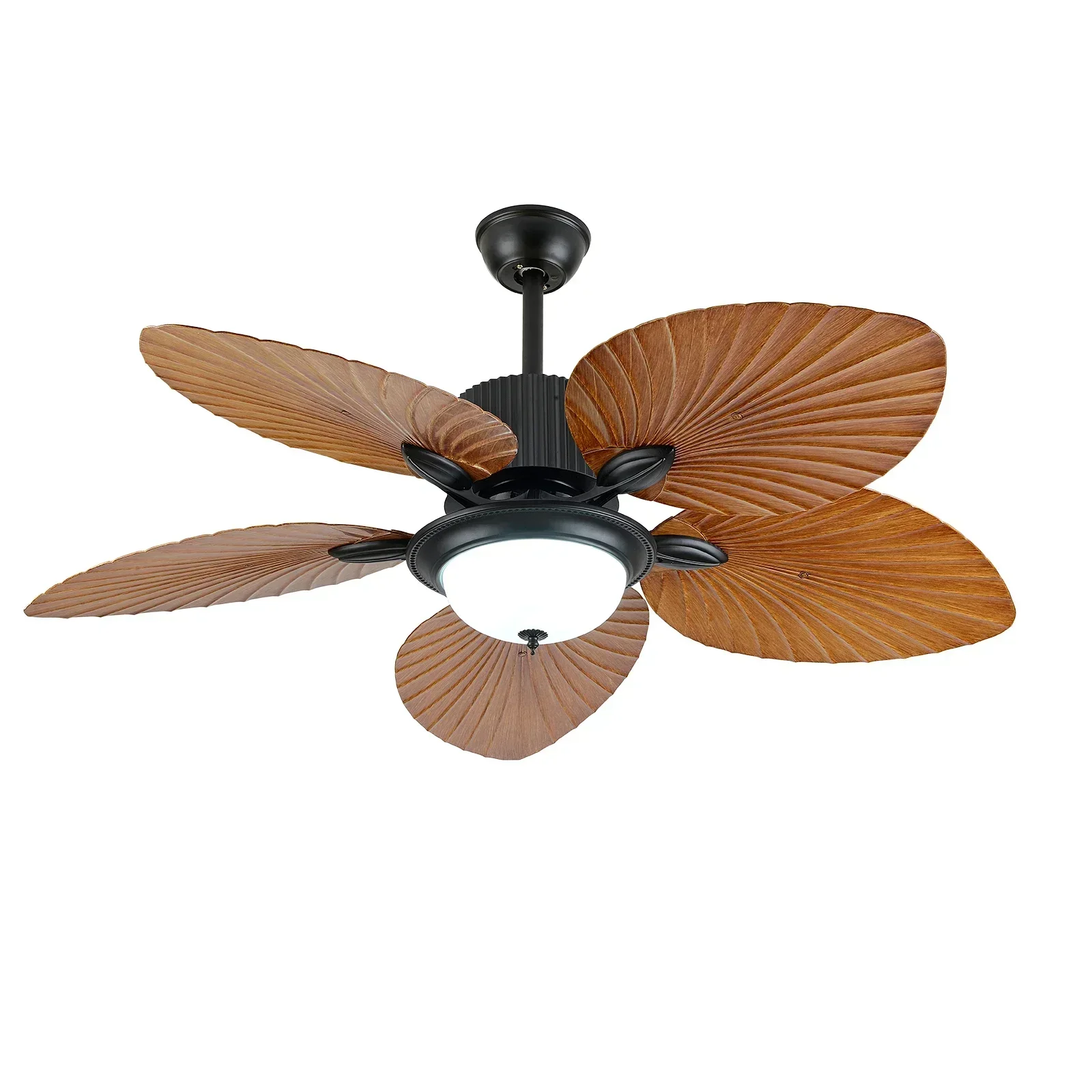 Vintage Palm Leaf Ceiling Fan with  Lights and Remote Control 3 Color Change Lamp Pure Copper Motor Chandelier Fan