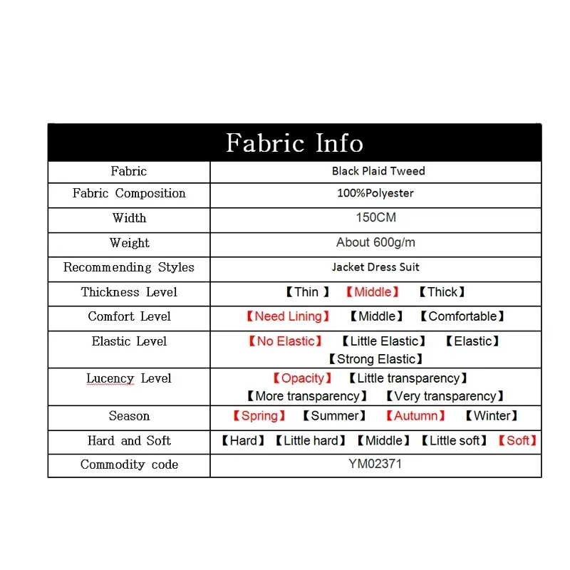 Redraspberry 150 سنتيمتر فرنسا تويد الأسود منقوشة الأقمشة الخريف سترة فستان الدعاوى مواد الملابس الخياطة القماش متر Freeshipping #5