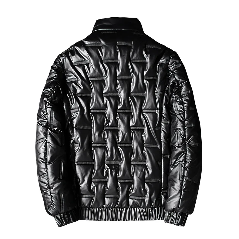 Mens Shiny Black Metallic Winter Jacket 2023 Winter New Fashion Geometric Pattern Parka Jackets Hip Hop Snow Coat Outwear 5XL