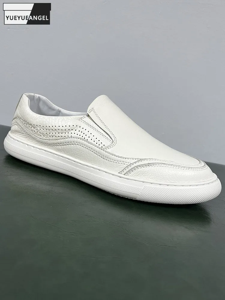 

Spring Summer Mens Loafers Slip-On Breathable Cowhide Genuine Leather Casual Sneakers Versatile Daily Flat Shoes Male Footwear