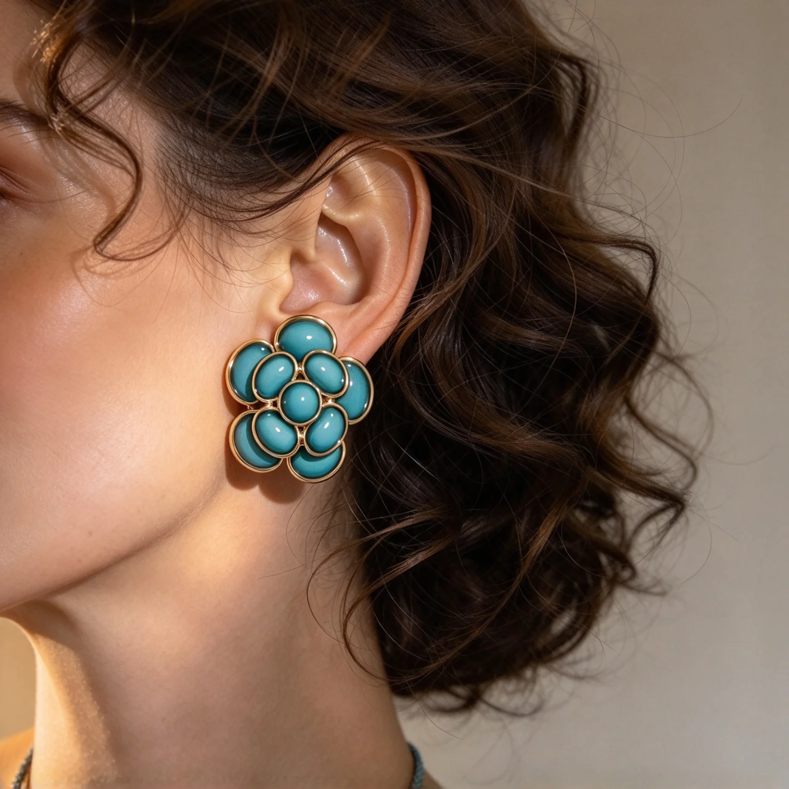 DOO MEI Vintage Turquoise Cluster Flower Stud Earrings for Women Statement Earrings Wedding Banquet Holiday Fashion Jewelry