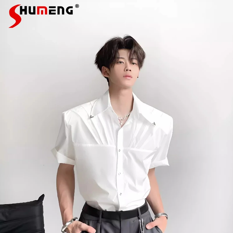 

Men's Simple Solid Color Shirts 2025 Summer New High-End Stylish Short Sleeve Shirt Male Unique Handsome Fashion Loose Chic Tops