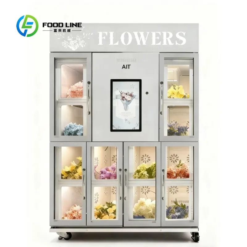 Customized floral dispensing kiosk compressor cooling fresh‑bouquet combo cabinet QR card payment adjustable capacity for retail