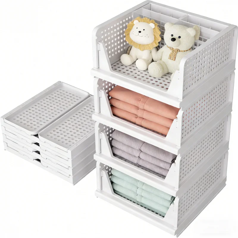 Stackable Storage Baskets1-2Packaged Multifunctional Foldable Bathroom Kitchen Laundry Room Suitable Space-Saving Clothing Stora