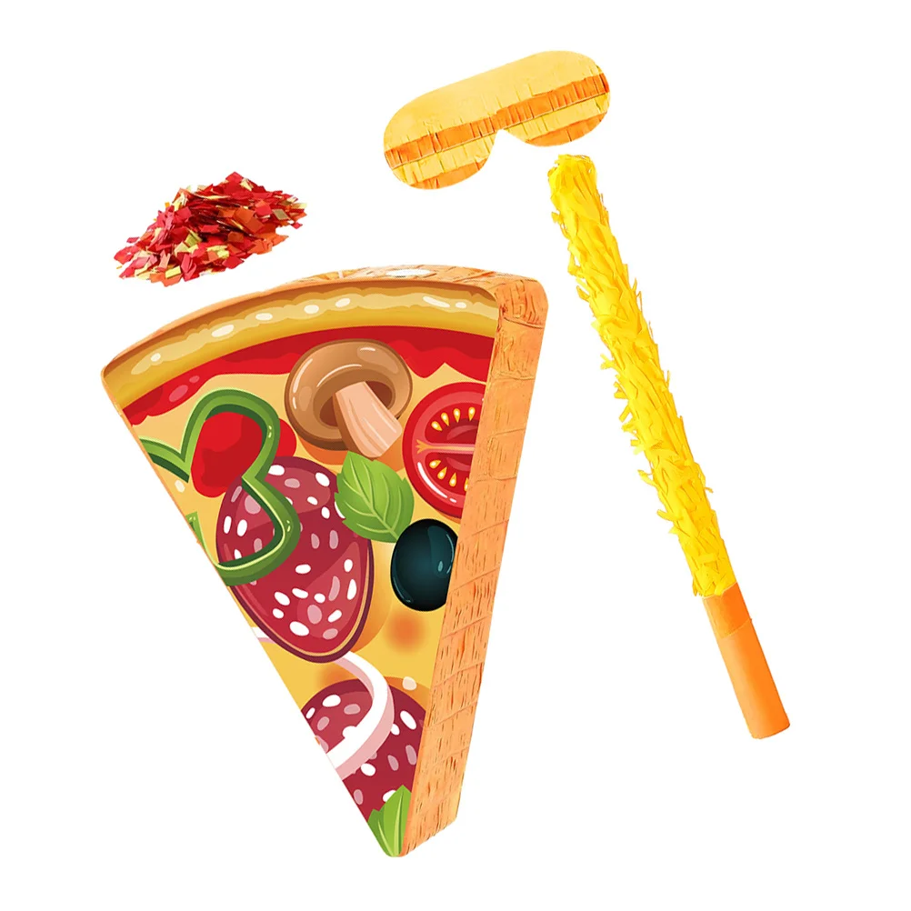 

1Set Pizza Themed Pinata Birthday Party Game Funny Food Decoration Cinco De Mayo Confetti Blindfold Stick Pizza Party Games