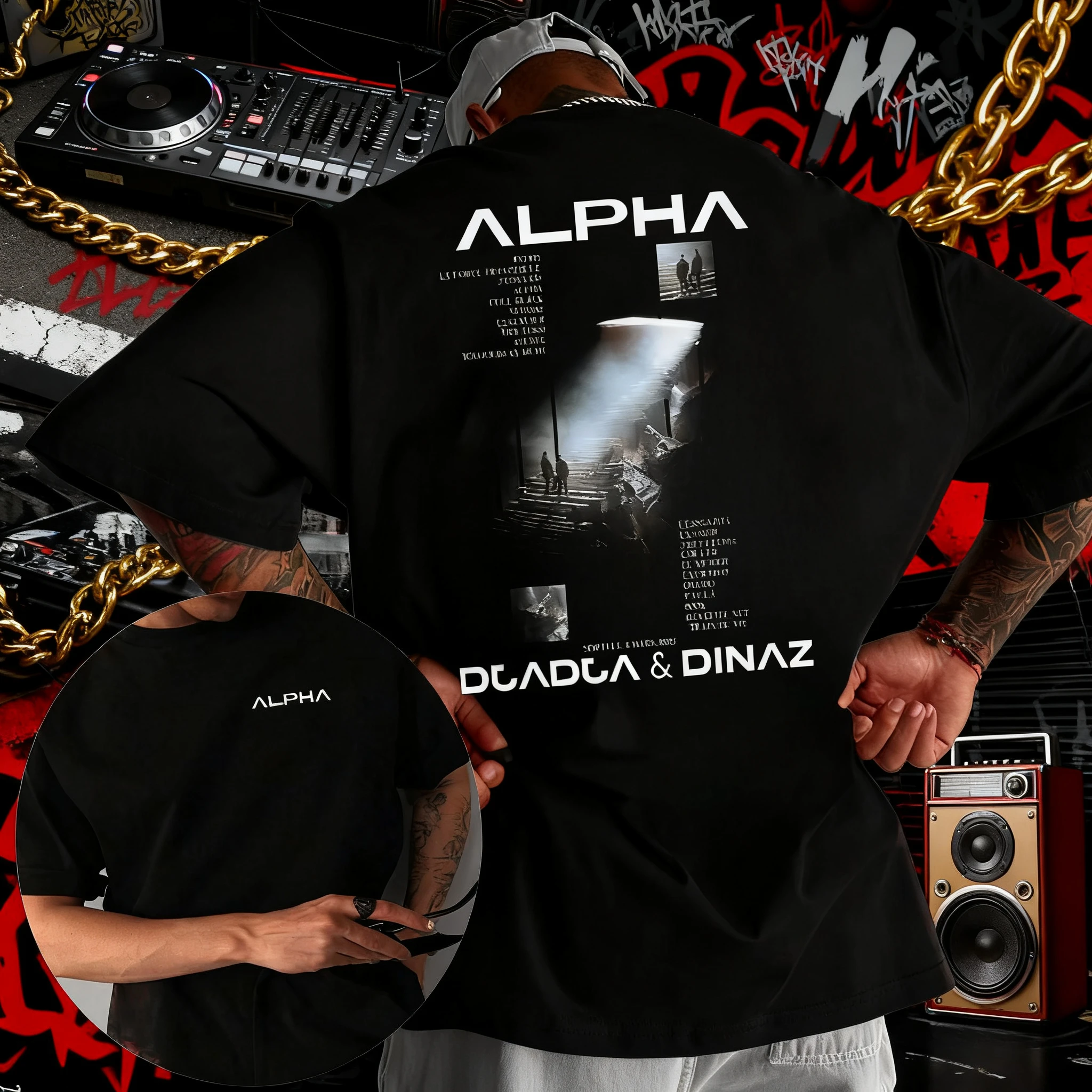 

2025 Summer Album Alpha Djadja Dinaz Men's Leisure Sports Cotton Round Neck Loose Short-sleeved T-shirt Street Top