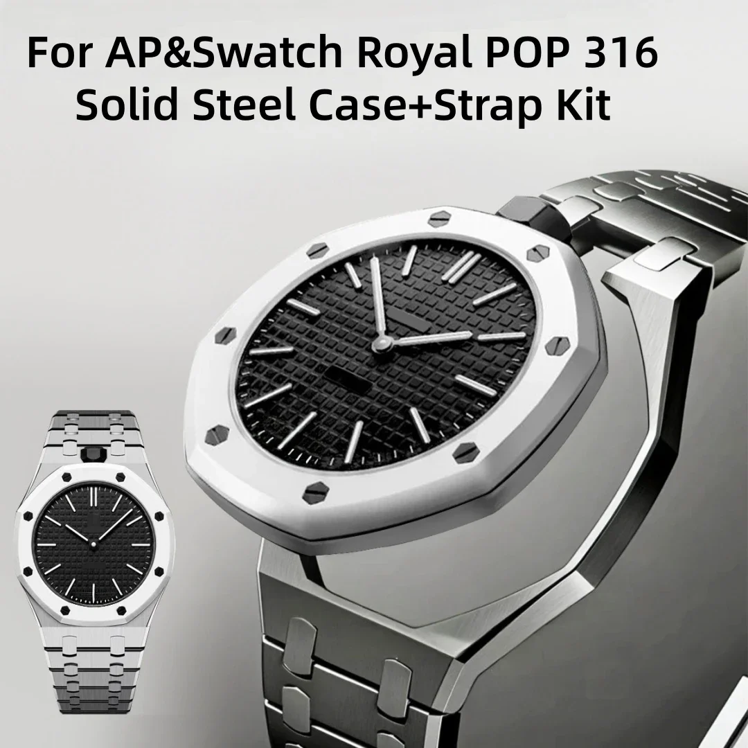 316L Solid Stainless Steel Full Coverage Modification Kit for Swatch X AP Royal POP Pocket Changer For 3 Clock/12 Clock
