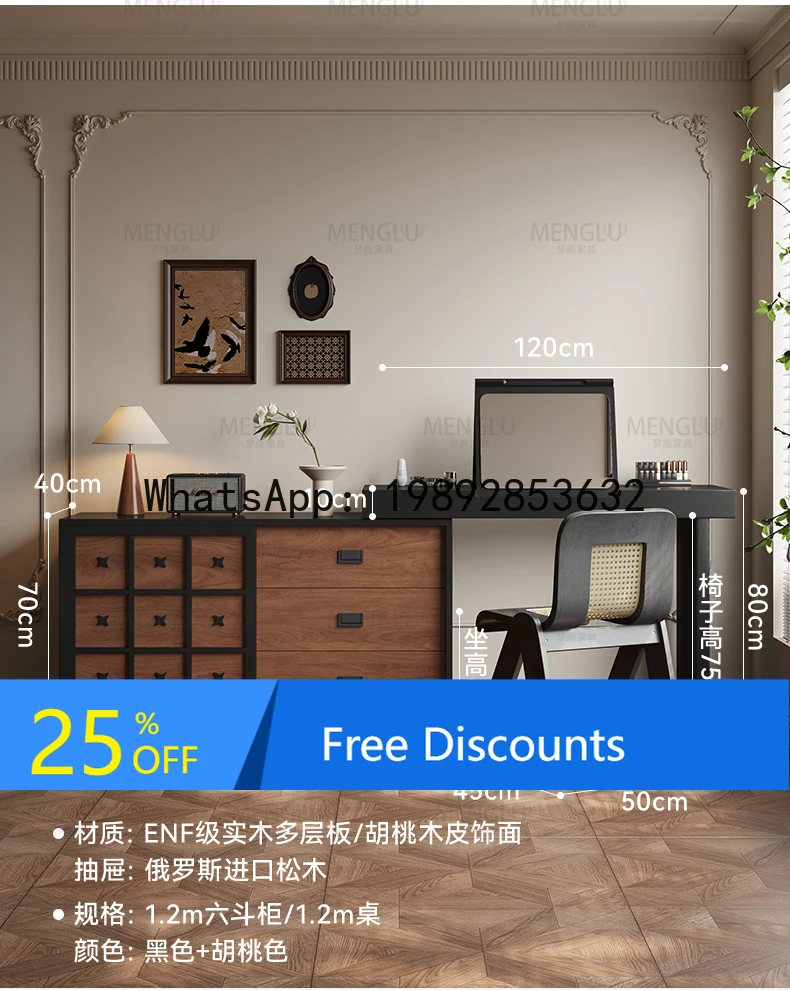 YFY Flip Mirror Dressing Table and  of Drawers Integrated Master  Retro Style Extendable Corner Bedside Cabinet Makeup Table