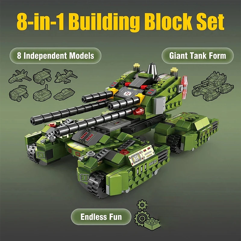 8 in 1 Tank Building Blocks Military Armored Vehicle Building Blocks Childrens Toys Birthday Christmas Gifts for Boys view 5