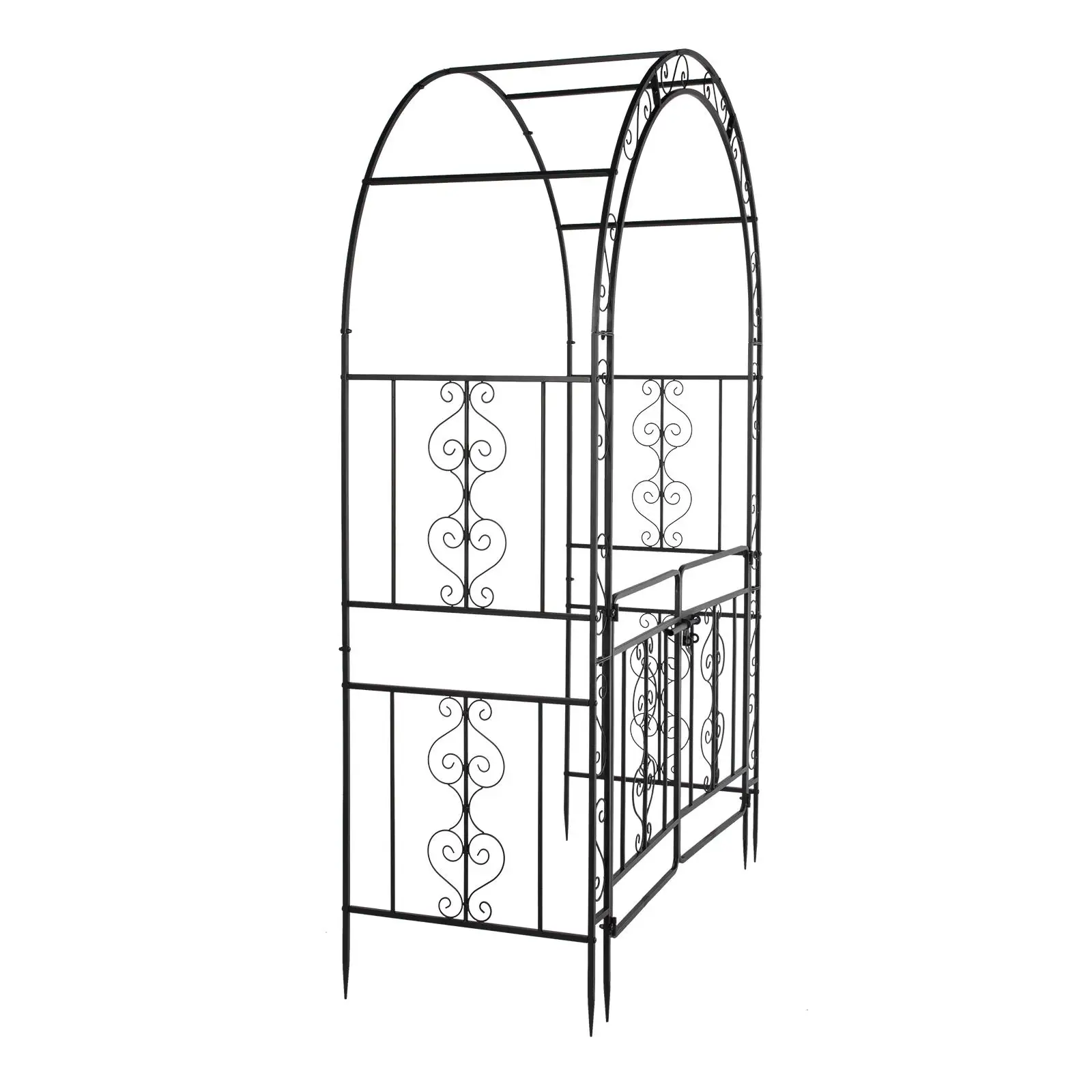 Arc Roof Double Layer Wrought Iron Arch with Door - 134.5x58.5x213cm Black Outdoor Courtyard Shelter