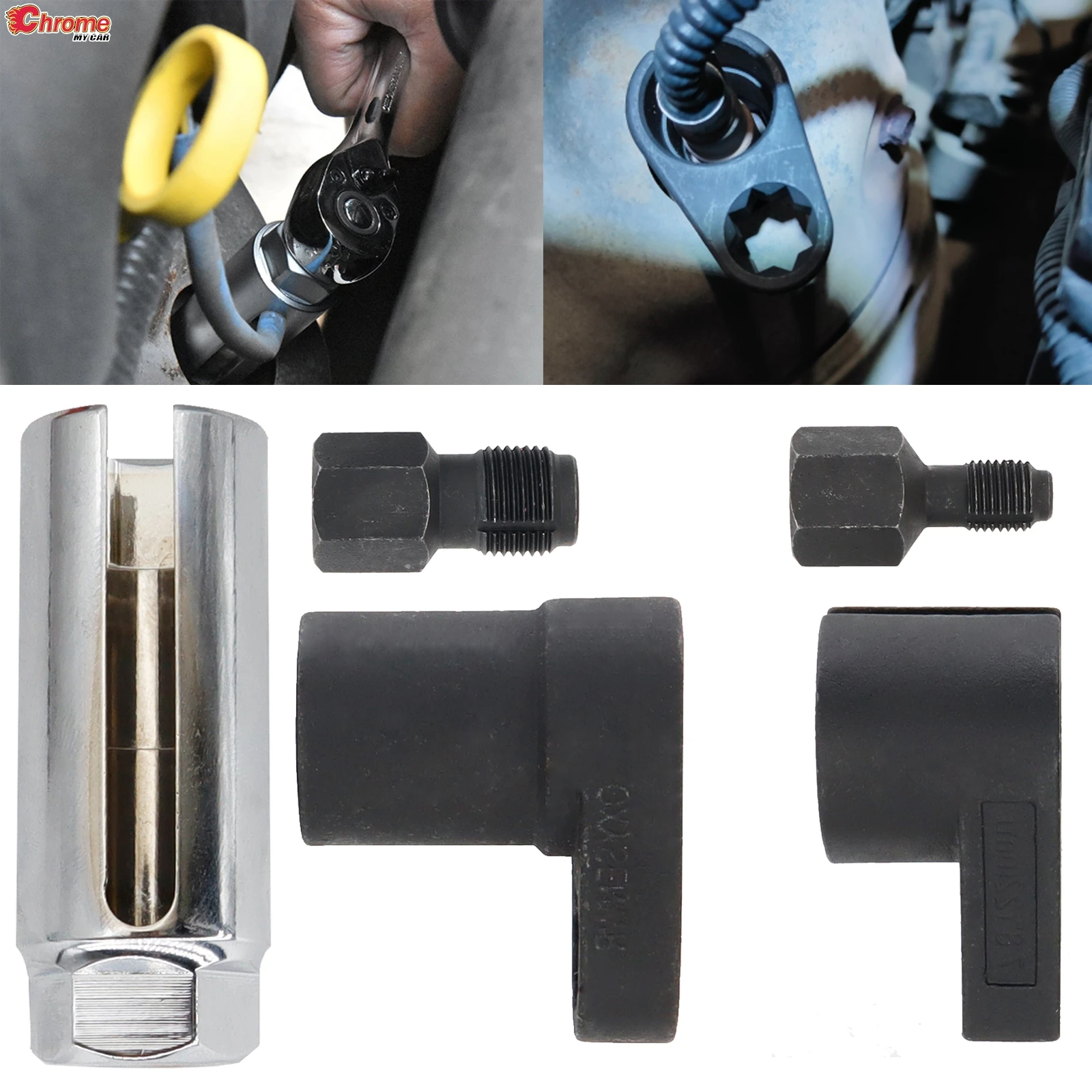 

5pcs Oxygen Sensor Wrench Kit Thread Chaser Tool Fit for Auto O2 Socket Removal Install Offset Vacuum Sensor Socket Installation