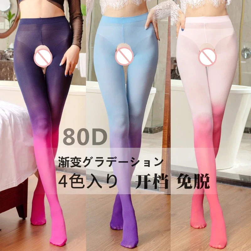 

Fashion Autumn Velvet 80D Gradient Candy Color Pantyhose Open Crotch Tights Female Long Stockings Sexy Lingerie Socks Women Girl