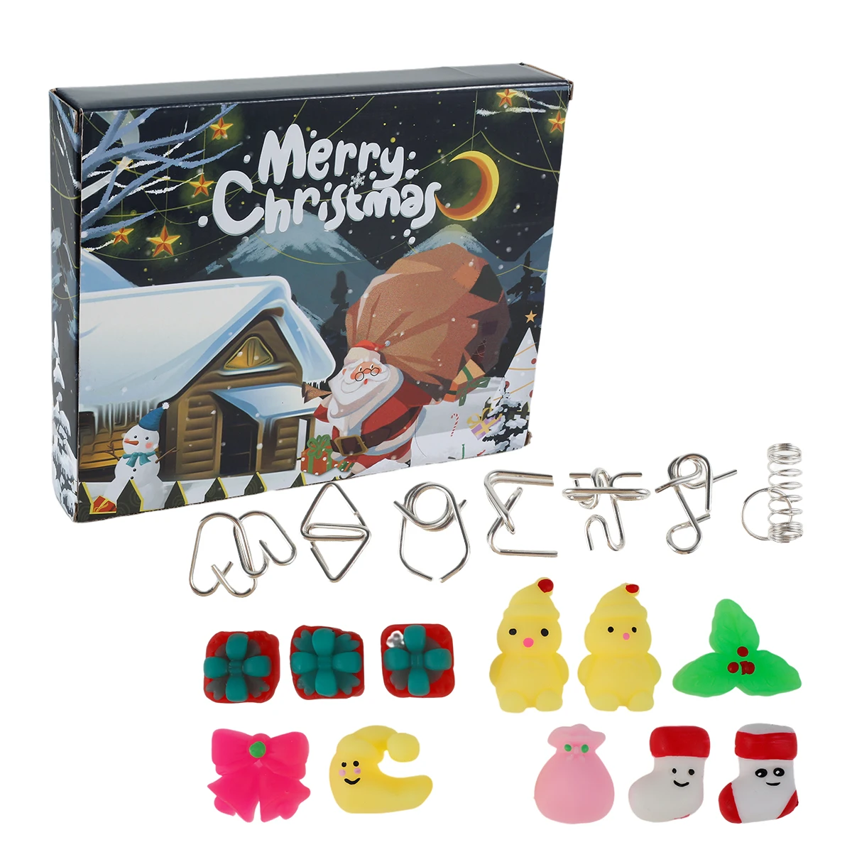 Christmas Advent Calendar Box Christmas Countdown Gift Box Set with 24 Metal Wire and Squeezing Toys Brain Teaser Toys Christmas