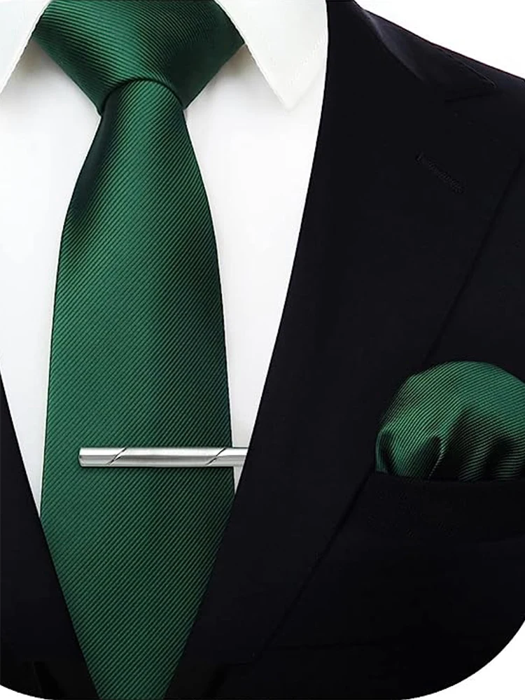 JEMYGINS Solide Grün Blau Männer Mode Krawatte Taschentuch Krawatte Clip für Smoking Zubehör Klassische Seide Luxus Krawatte für Mann Geschenk – Detail 7