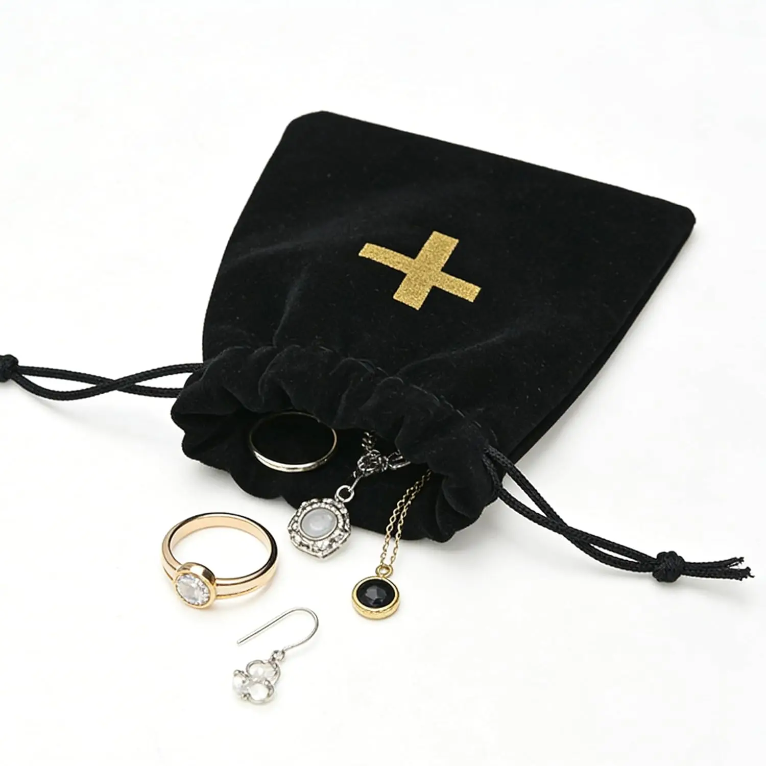 

Черный бархатный мешочек для розария 8x10 см/10x12 см с золотым крестом - подарочная сумка для молитвенных бусин, католические подарки