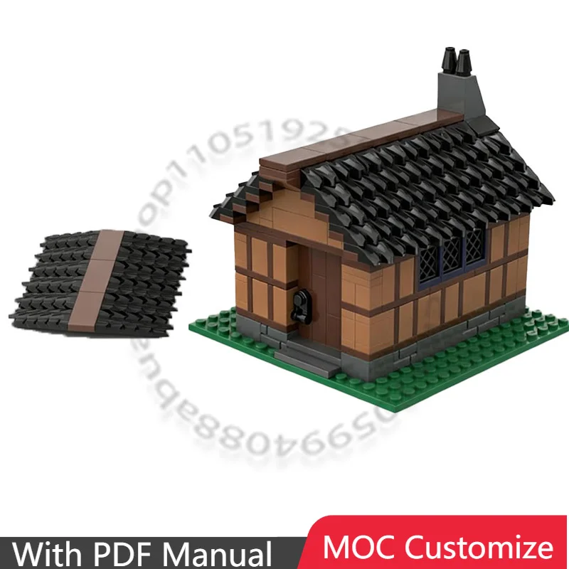 439 pièces de construction, maison médiévale simple, MOC, blocs de construction modulaires personnalisables, modèle simple, jouet éducatif DIY, cadeaux de vacances