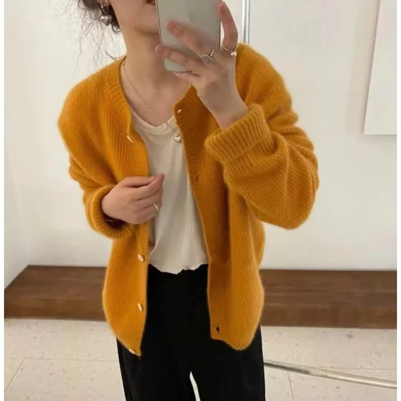 New Autumn Winter Cashmere Cardigan For Women, Loose Thick Korean Soft And Sticky Sweater Jacket, Knitted Sweater, Solid Color