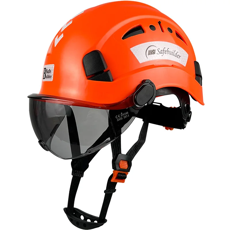

Construction Safety Helmet With Visor For Engineer Goggles Breathable ABS Hard Hat Reflector ANSI Industrial Work Cap For Men