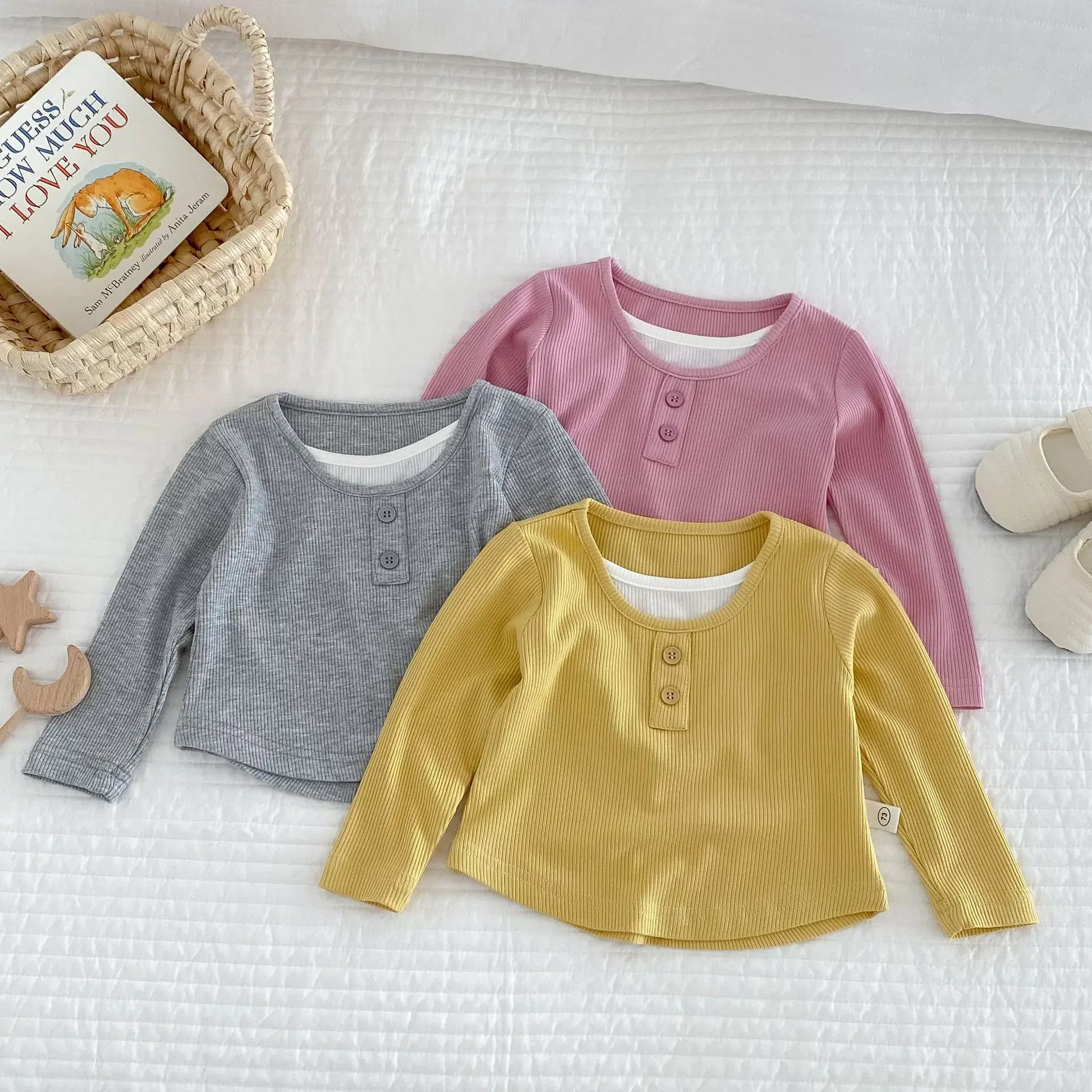 Baby Girls T-shirts Kids Long Sleeve Tops Toddler Infant Solid Color Pullover 2024 Spring Autumn Children's Korean Style Clothes