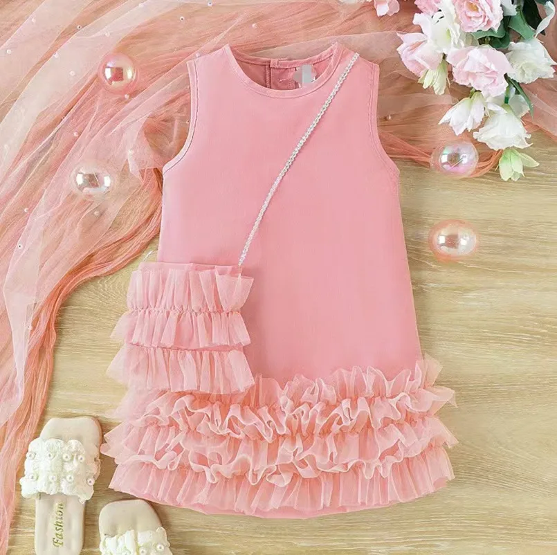 

Europe United States Spring Summer Girls Set Small and Medium-Sized Children Lace Dress With Crossbody Bag New Princess Dress