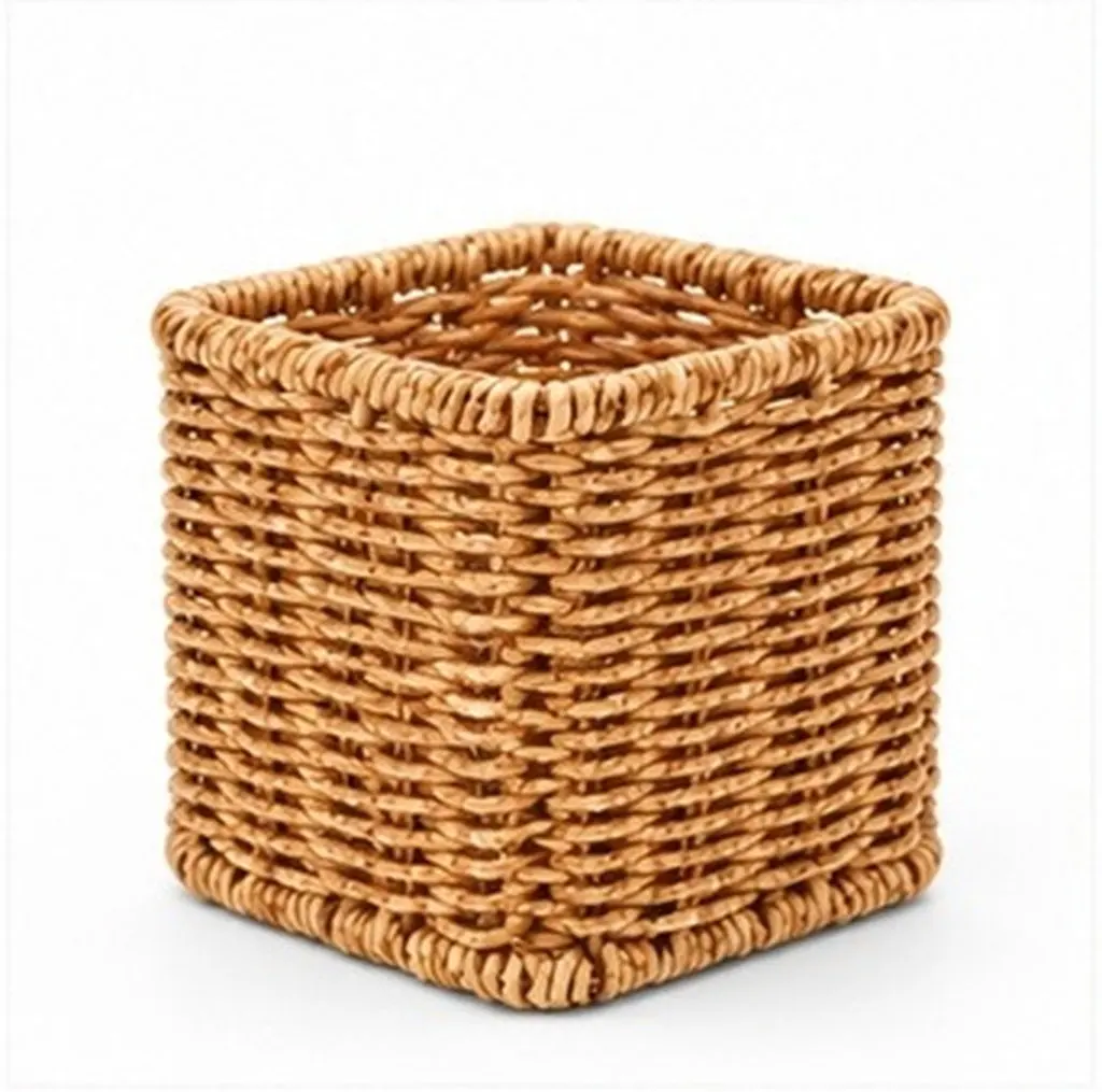 2Pcs Multifunctional Pen Holder Faux Rattan Stationery Organizer Makeup Brush Holder for Desk Vanity Large Capacity
