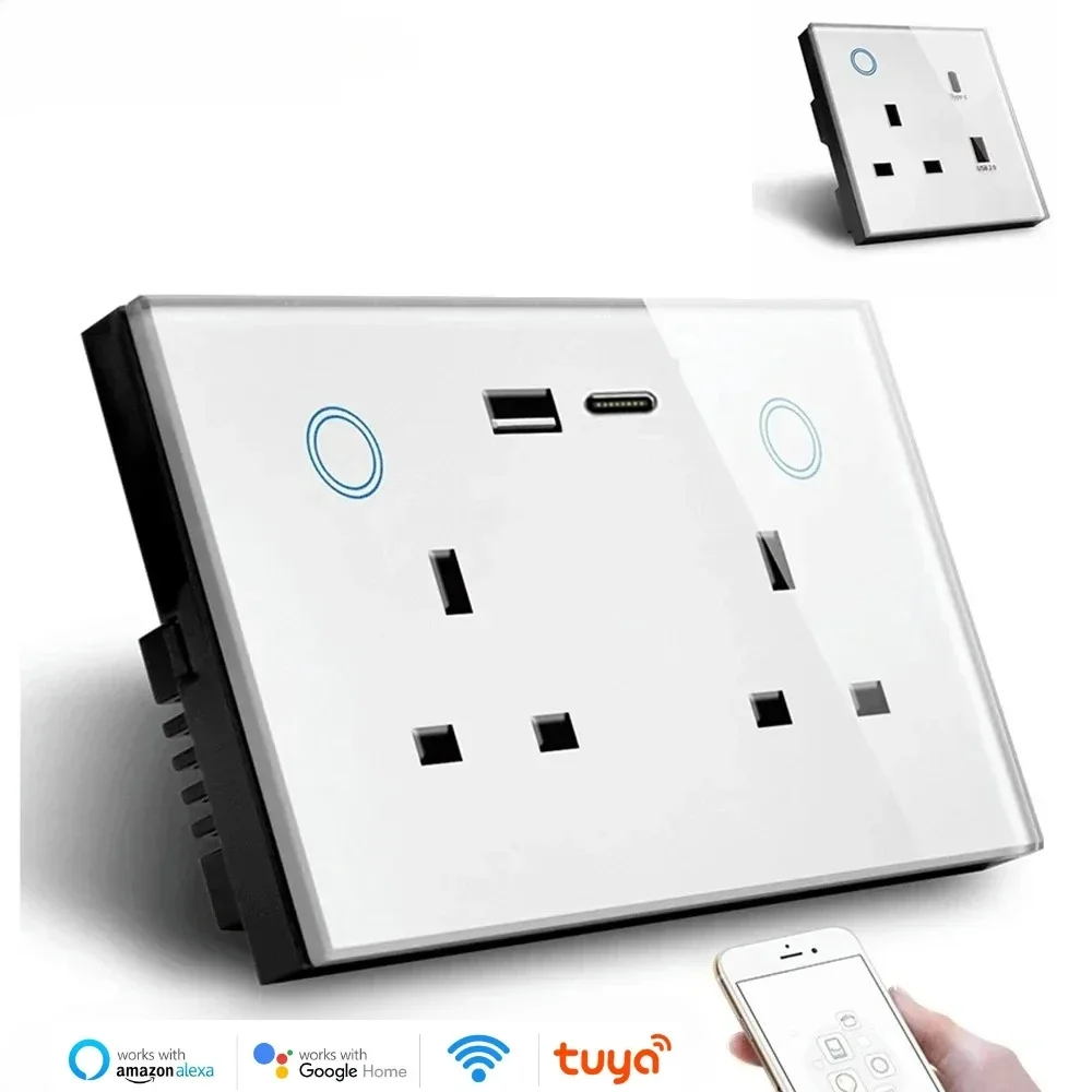 

Adeamelery Wifi Smart Tuya Usb Type C Wall Socket Uk Plug Outlet Power Touch Switch Wireless Energy Monitoring By Alexa Google H