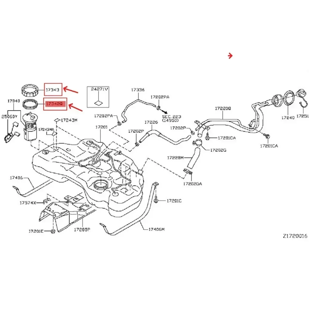 Anel de vedação fixo da bomba de combustível, para nissan sentra nv200 tiida x-trail juke versa altima para infiniti g20 17343-jg00a 17342-79900