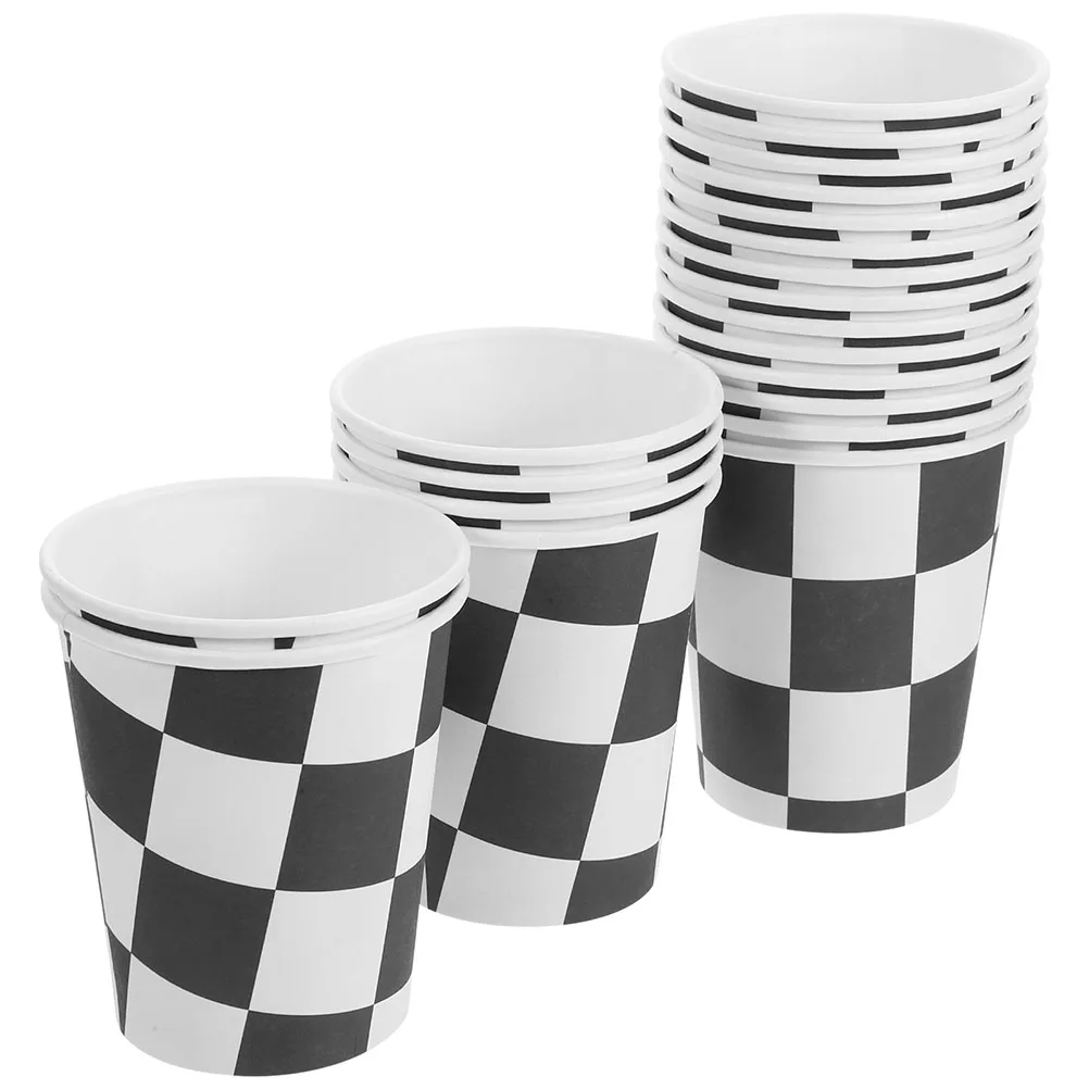 

30pcs Racing Themed Checkered Paper Cups 250ml Black White Party Disposable Lightweight Stackable Festive Banquet