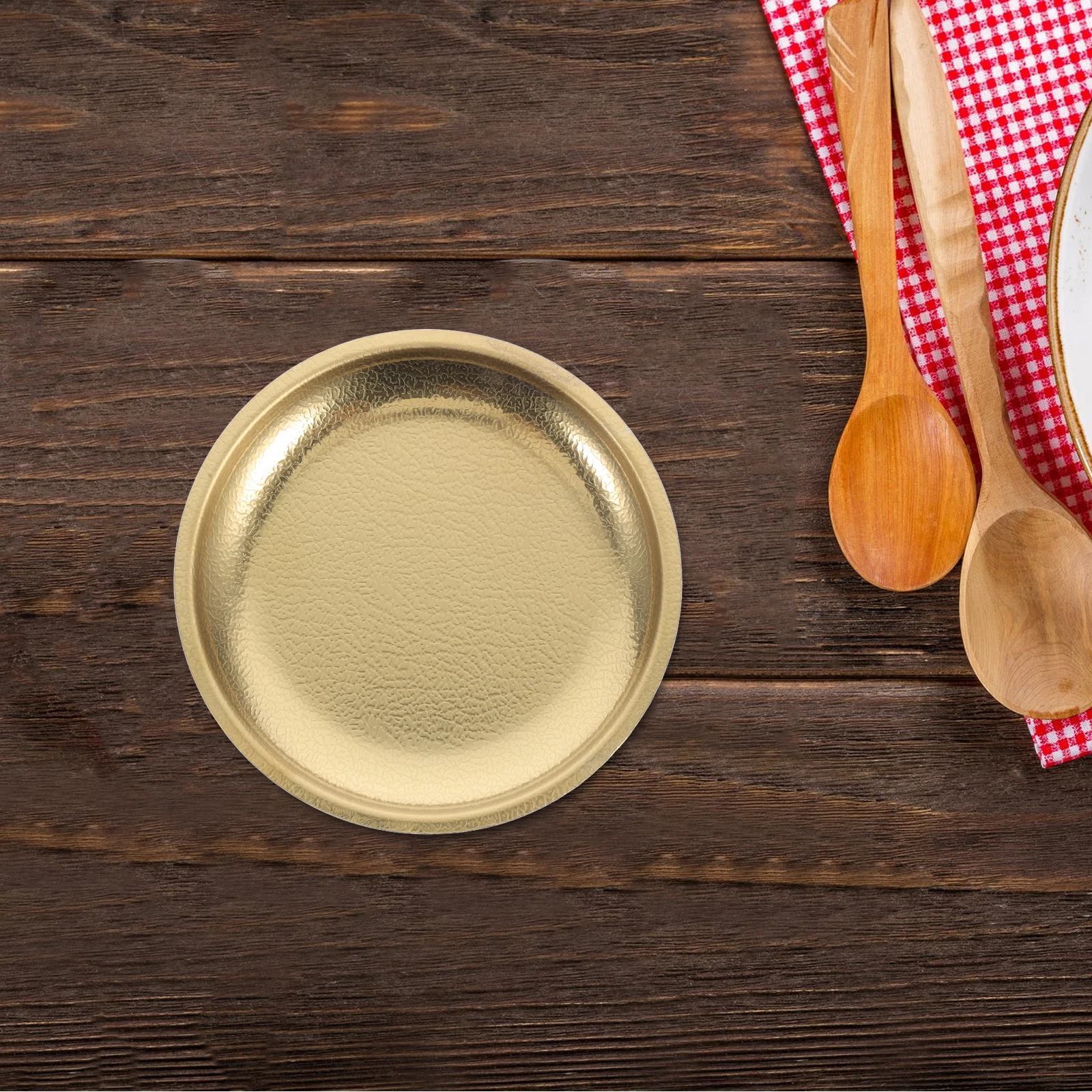 

Grill Plate Round BBQ Meat Tray Retro Gold Vintage Design Hightemp Resistant Material Embossed Craft Kitchen Tableware Stainless