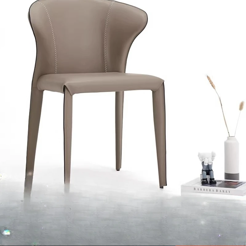 

Italian minimalist high-end saddle leather dining chair Light luxury home dining chair