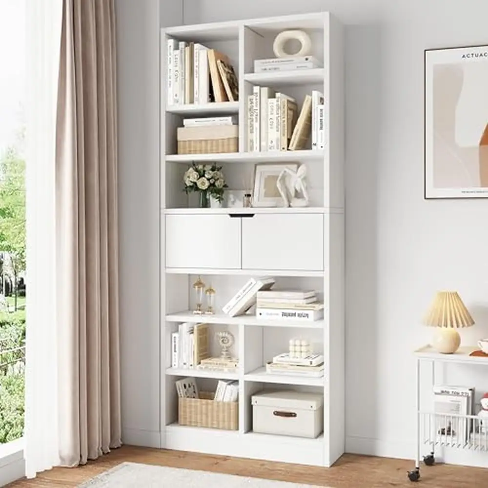 Houten Kubus Organizer Boekenkast Met 10 Kubussen En Deur 71 "Hoge Opbergkast Display Plank Woonkamer Slaapkamer Kantoor Huis