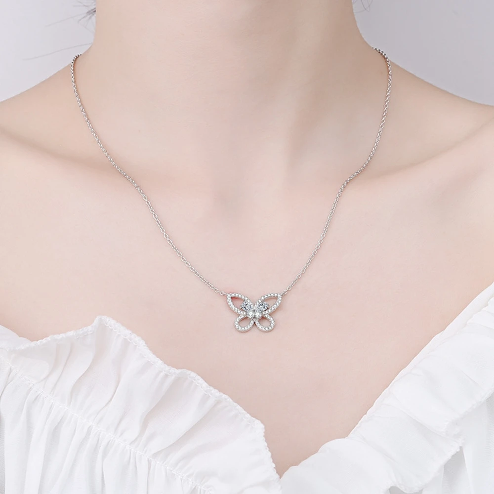 PuBang Fine Jewelry Solid 925 Sterling Silver Moissanite Diamond Butterfly Pendant Necklace for Women Wedding Gift Free Shipping