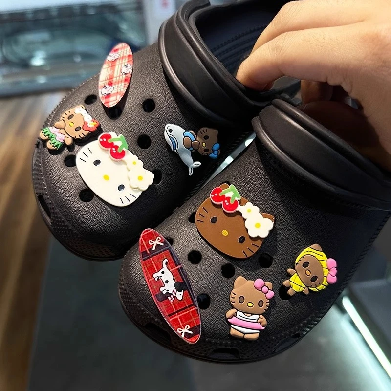 

Hawaiian-themed Tropical Tan Hello Kitty Shoe Charms Beach Cat Summer Sandal & Clog Decorations Holiday Gift for Boys and Girls