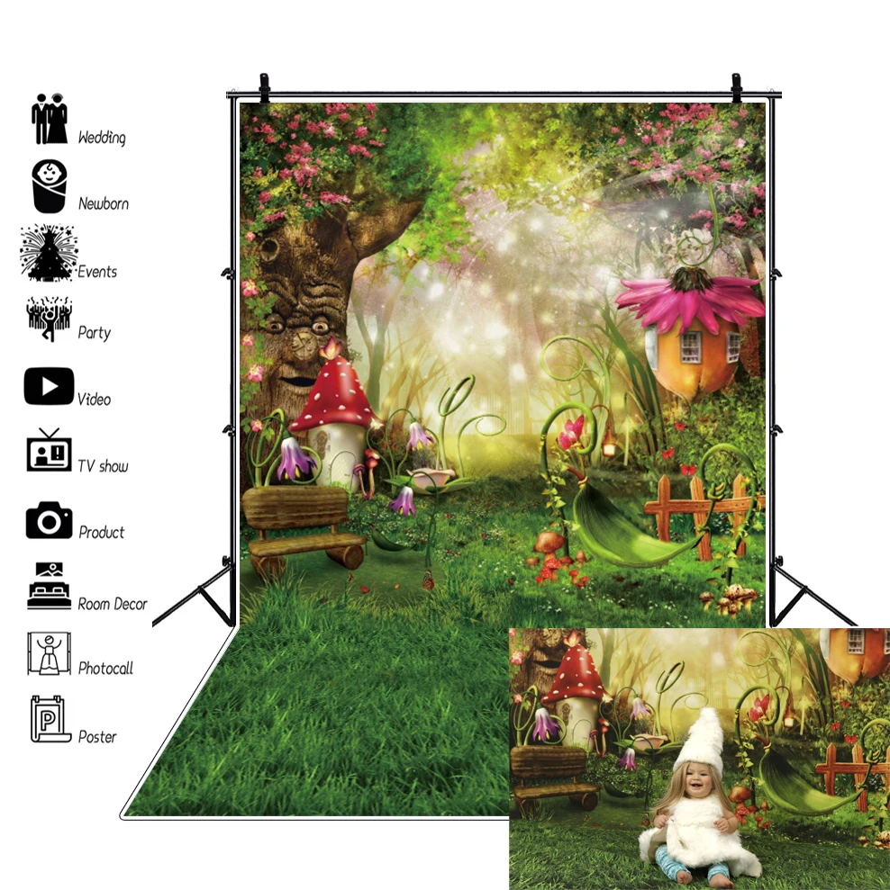 Laeacco Dream Forest Spring Jungle Backdrop Fantasy Fairy Tropical Scenery Family Shoot Background Photography for Photo Studio