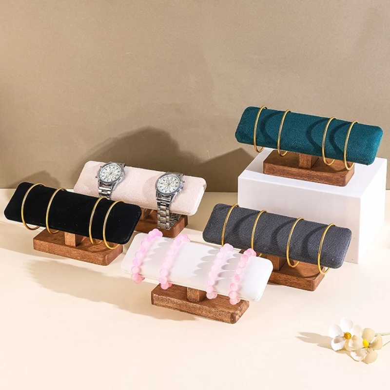 

Подставка для браслета из цельного дерева, ретро фланелевый держатель для хранения часов, ювелирные браслеты, ожерелья, полка для дисплея, упаковка, реквизит для ювелирных изделий