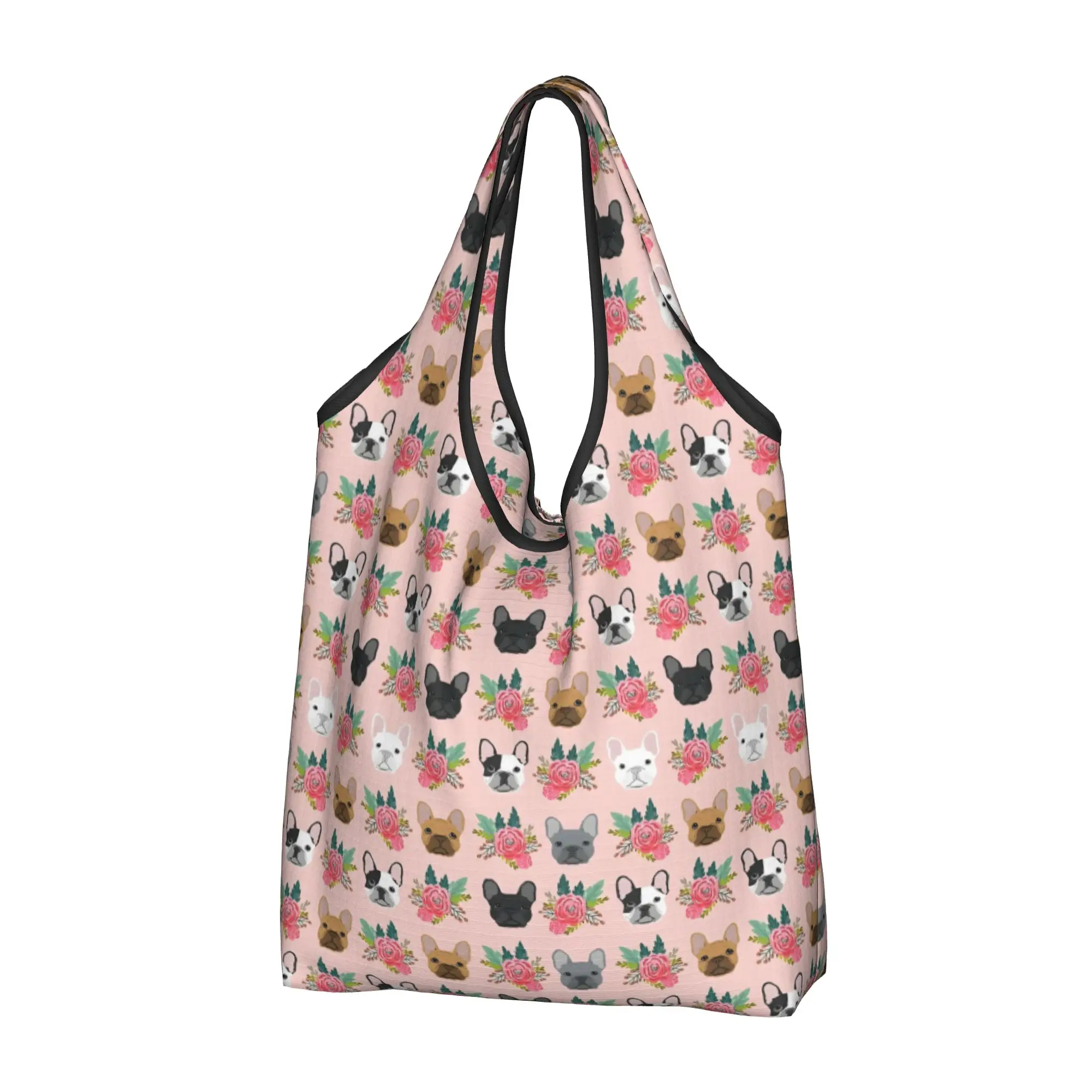 Recycling French Bulldog  Shopping Bag Women Tote Bag Portable Frenchie Dog Lover Grocery Shopper Bags