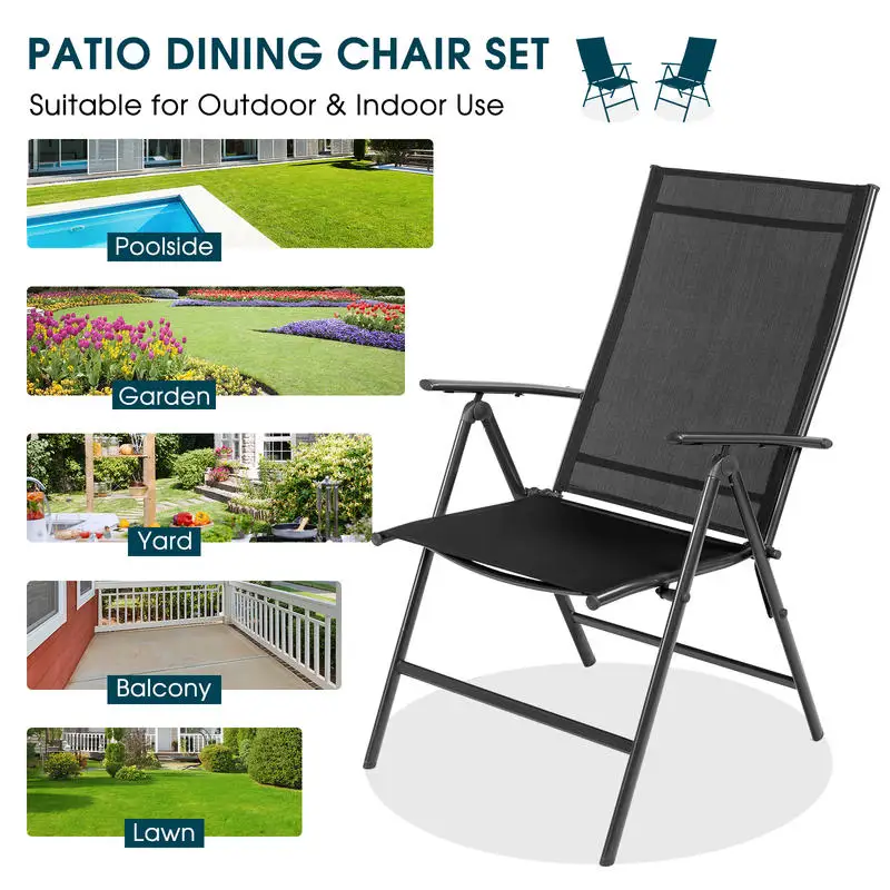 

Set of 2 Adjustable Portable Patio Folding Dining Chair Recliners-Black