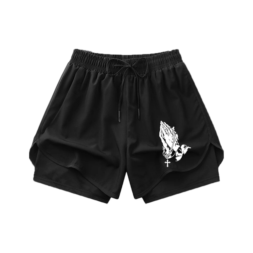 

Men's Double-Layer Sports Shorts Summer 2-In-1 Printed Outdoor Fitness Running Shorts Casual Adjustable Drawstring Shorts