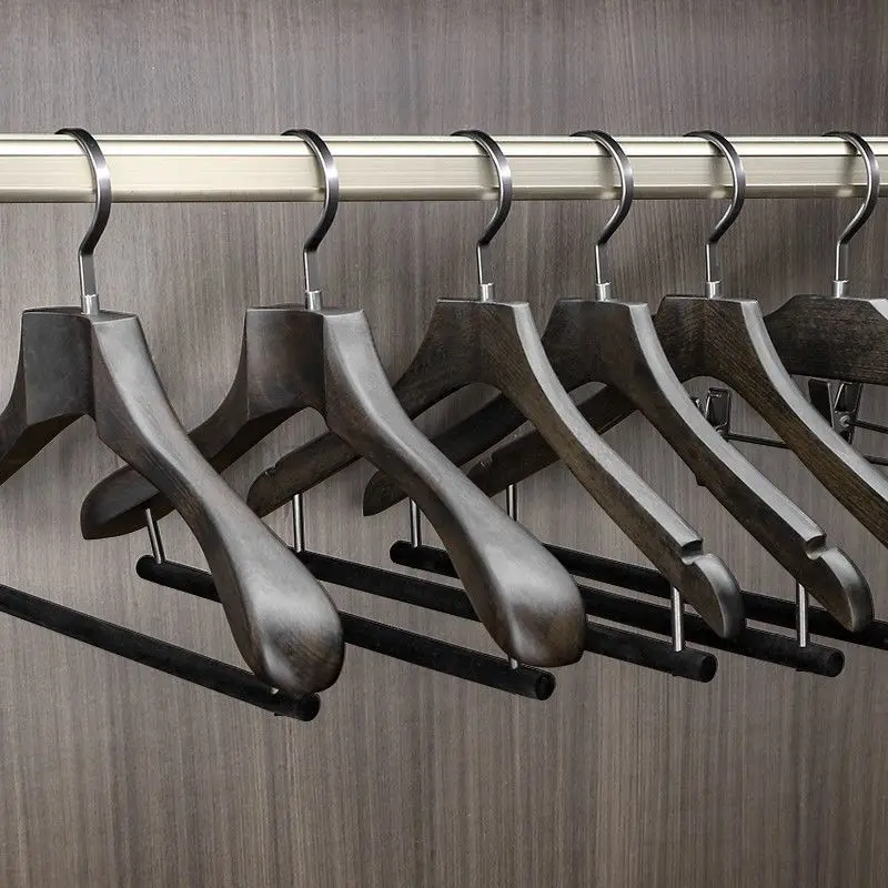 High End Retro Solid Wood Ash Hanger Light Luxury Wardrobe Special Clothes Hanging Beech Bold Non Slip Support