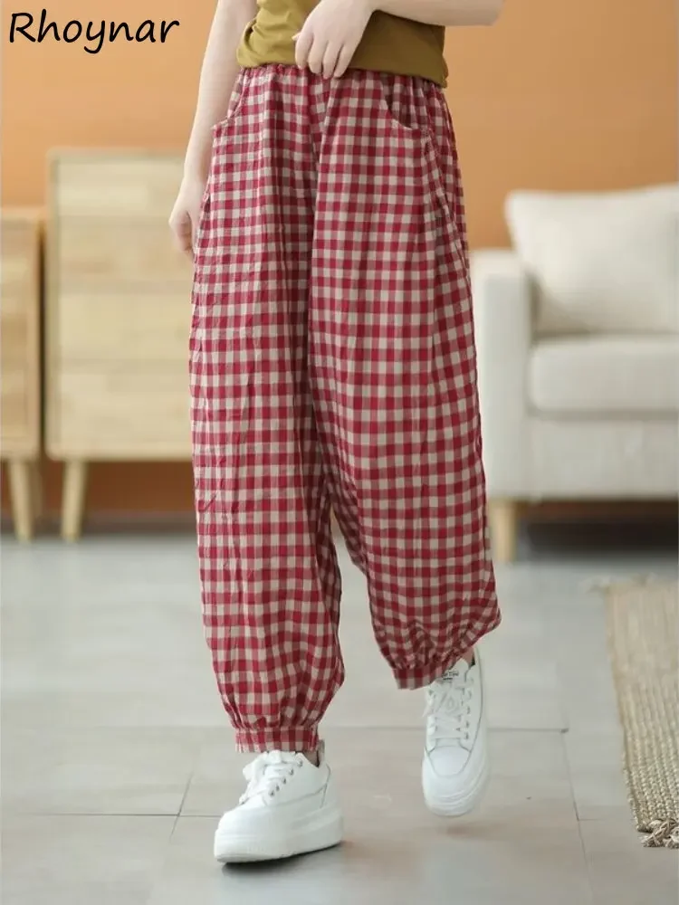 

Plaid Pants Women Harem Trousers S-4XL Baggy Summer Unisex Korean Stylish Vintage Panelled Teens High Street Pantalones Youth