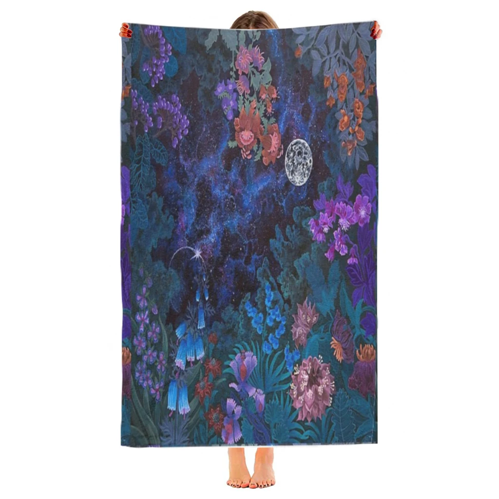 Microfiber Beach Towel Night Space Magic Garden Print Quick Dry Sandless Beach Blanket Soft Comfortable for Men Women Camping