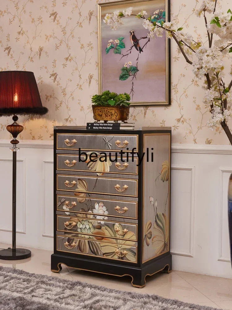 

1184 Modern new Chinese chest cabinet neoclassical painted bedroom six buckets storage living room decorative cabinet