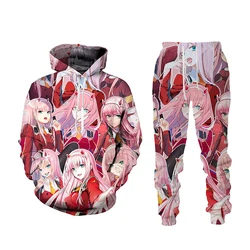 Homens e mulheres em 3D Anime Hoodies e calças compridas, moletons extragrandes, pulôveres Hip Hop, outono, inverno, 2 peças