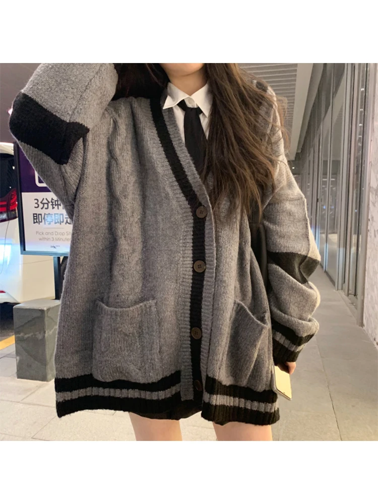 2023 Autumn Winter Women Knitted Cardigans Sweater Loose Japanese Preppy Style Sweet Breasted Oversize Harajuku Female Jumper