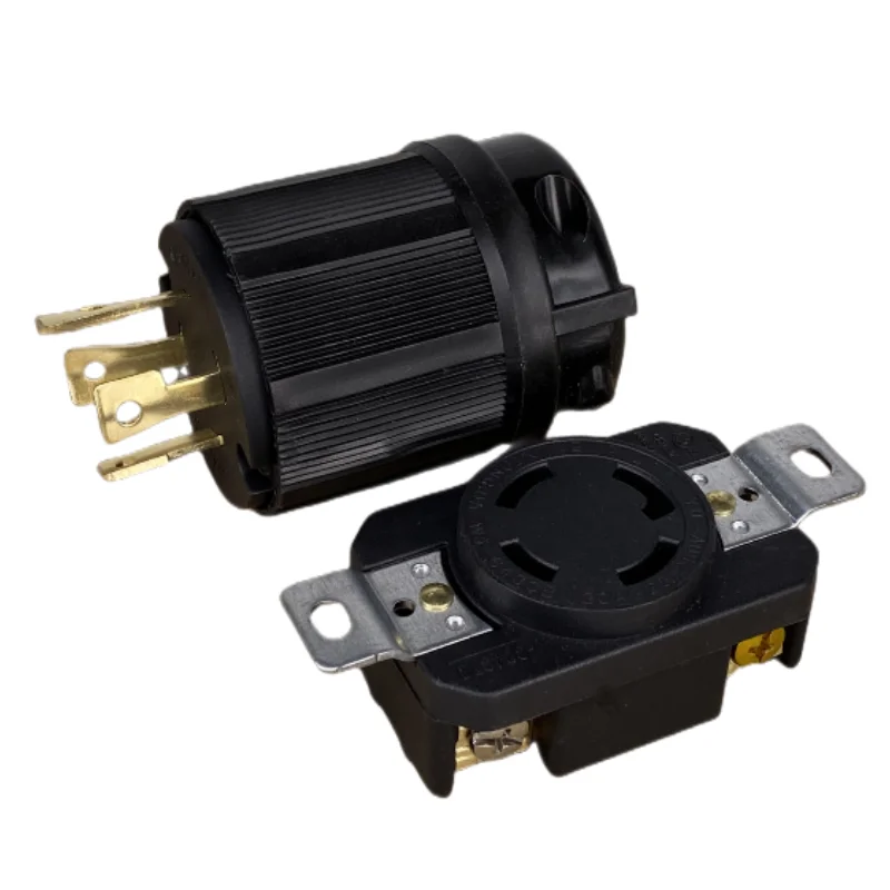 Black American 30A 1250V/250V NEMA L14-30P L14-30R US 4-hole anti-off industry power plug socket inline wire connector